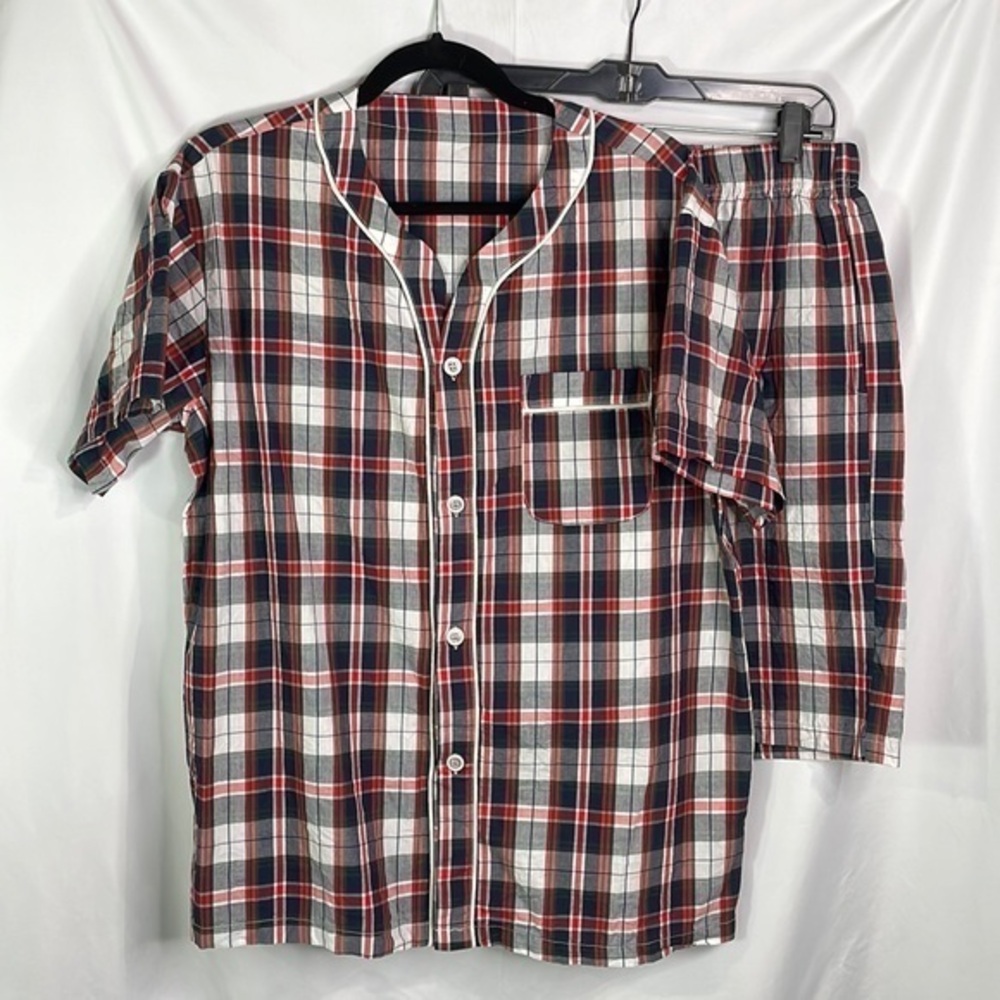 Latuza cotton navy and red plaid short pajamas: